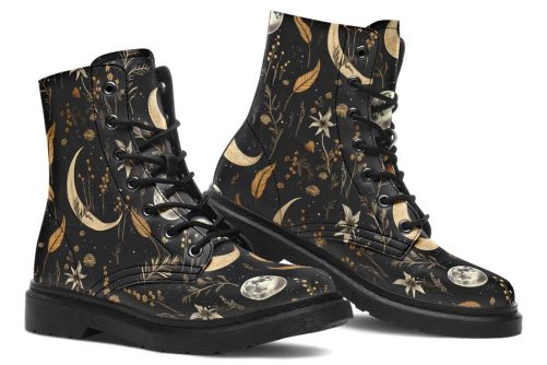 Moonlit Botanica Boots   Vegan Leather Doc Style Boots with Durable Stitched on Soles 1