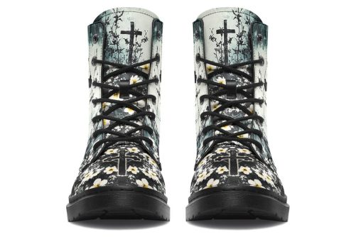 Mourning Petals Boots   Vegan Leather Doc Style Boots with Durable Stitched on Soles 2