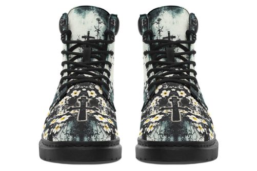 Mourning Petals Classic Boots   High Quality Micro Suede Weatherproof Vegan Shoes with Stitched on Soles