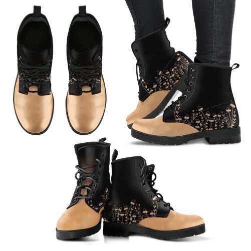 Mushroom Garden Black Women's Vegan Leather Combat Boots 1