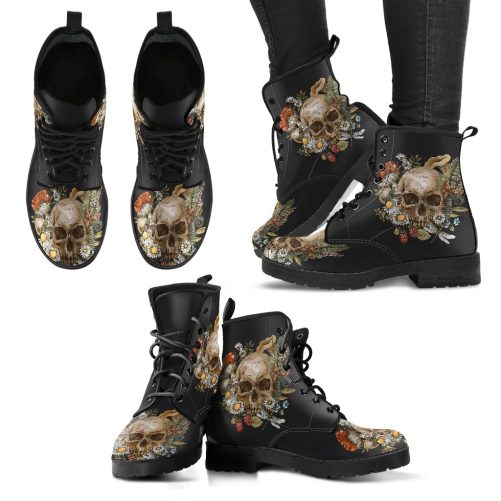 Mushroom Skull Women's Vegan Leather Combat Boots 1