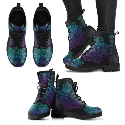 Muted Mandala Women's Vegan Leather Combat Boots 1