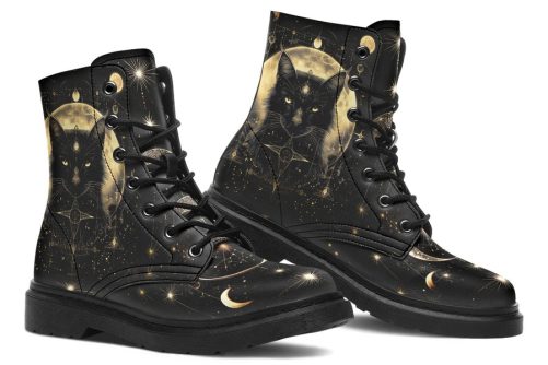 Mystic Cat Boots   Vegan Leather Doc Style Boots with Durable Stitched on Soles 1