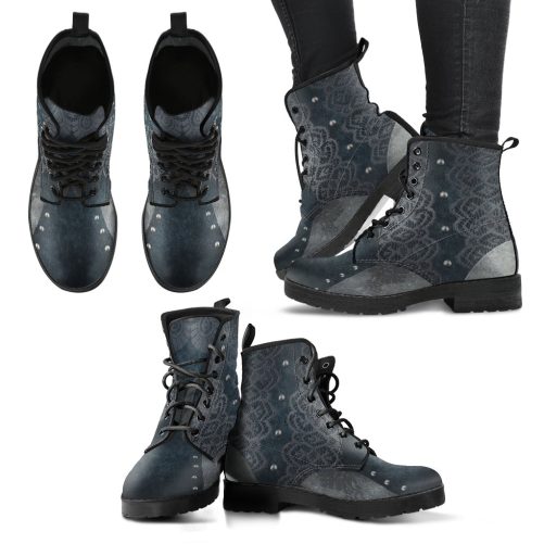 Navy Lace Women's Vegan Leather Combat Boots 1
