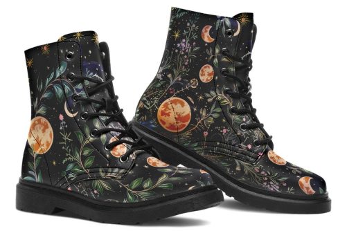 Night Blossom Boots   Vegan Leather Doc Style Boots with Durable Stitched on Soles 1