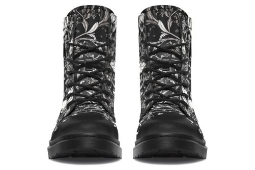 Noir Bouquet Boots   Vegan Leather Doc Style Boots with Durable Stitched on Soles 2