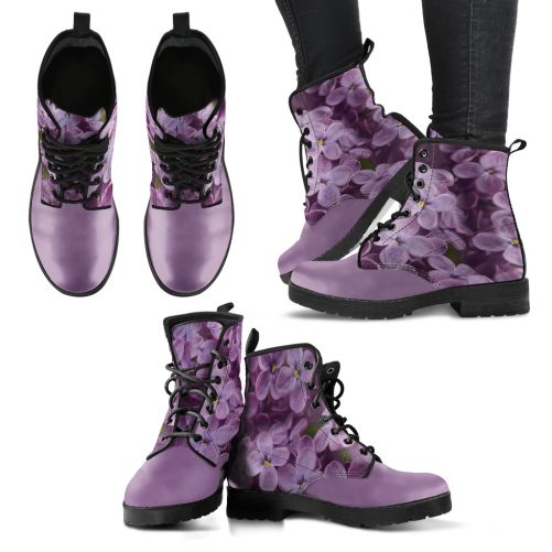 Petals in Lavender Women's Vegan Leather Combot Boots 1