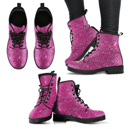 Pink Sparkle Glitter Women's Vegan Leather Boots 1