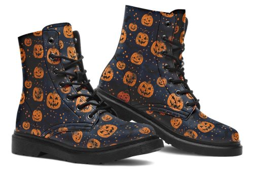 Pumpkin Party Boots   Vegan Leather Doc Style Boots with Durable Stitched on Soles 1