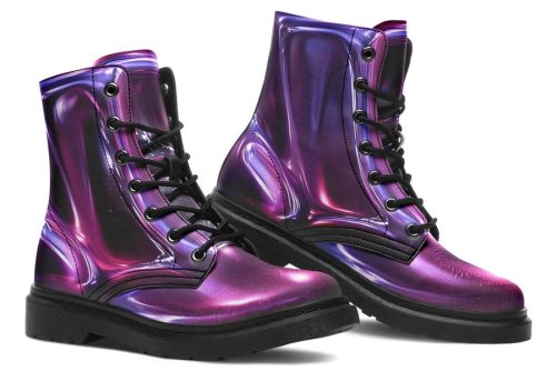 Purple Chrome Boots   Vegan Leather Doc Style Boots with Durable Stitched on Soles 1
