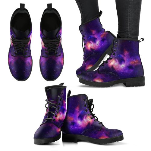 Purple Galaxy Stars Women's Vegan Leather Boots 1