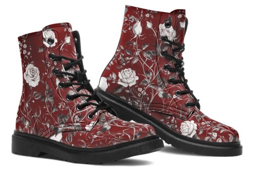 Red Rose Romance Boots   Vegan Leather Doc Style Boots with Durable Stitched on Soles 1