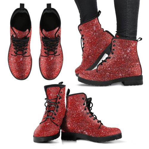 Red Sparkle Glitter Women's Vegan Leather Boots 1