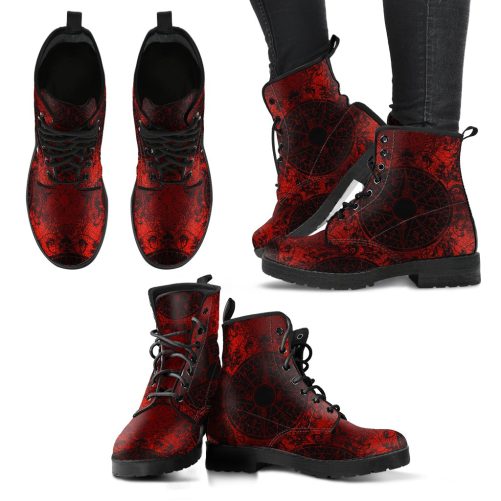 Red and Black Vegan Leather Combat Boots 1