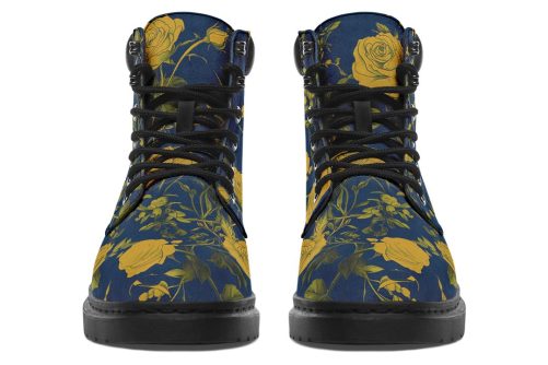 Royal Rose Romance Classic Boots   High Quality Micro Suede Weatherproof Vegan Shoes with Stitched on Soles