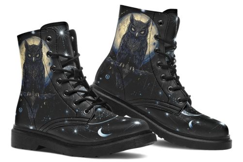 Sage Owl Boots   Vegan Leather Doc Style Boots with Durable Stitched on Soles 1