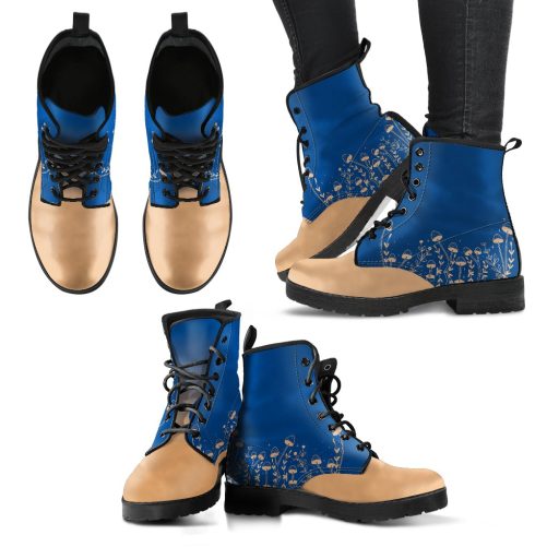 Sapphire Forest Blue Women's Vegan Leather Combat Boots 1