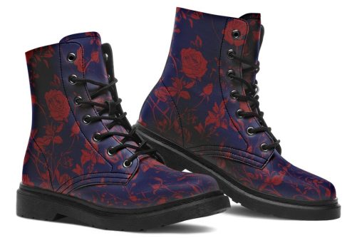 Scarlet Rose Romance Boots   Vegan Leather Doc Style Boots with Durable Stitched on Soles 1