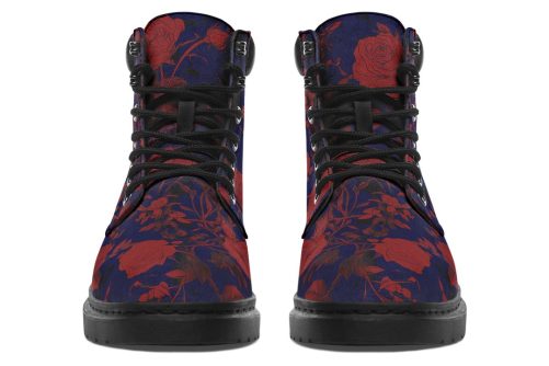 Scarlet Rose Romance Classic Boots   High Quality Micro Suede Weatherproof Vegan Shoes with Stitched on Soles