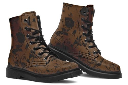 Sepia Rose Romance Boots   Vegan Leather Doc Style Boots with Durable Stitched on Soles 1