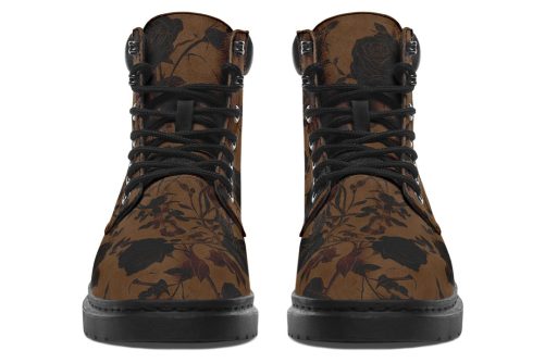 Sepia Rose Romance Classic Boots   High Quality Micro Suede Weatherproof Vegan Shoes with Stitched on Soles