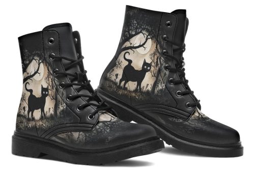 Shadows And Whiskers Boots   Vegan Leather Doc Style Boots with Durable Stitched on Soles 1