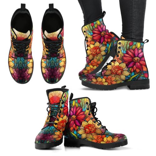 Stained Glass Flower Women's Vegan Leather Boots 1