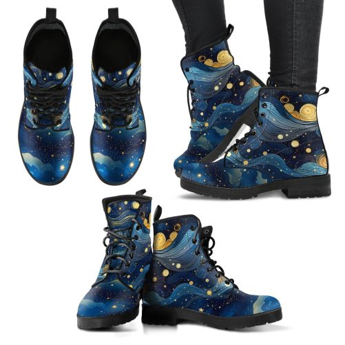 Starry Night Galaxy Women's Vegan Leather Boots 1