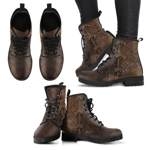Steampunk Rustic Brown Women Vegan Leather Combat Boots
