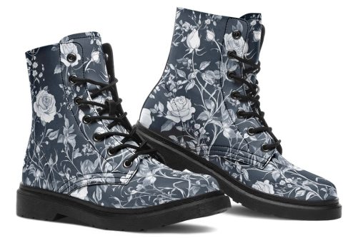 Steel Rose Romance Boots   Vegan Leather Doc Style Boots with Durable Stitched on Soles 1