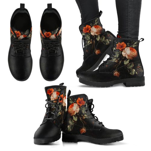 Still Life with Roses Women's Vegan Leather Combat Boots 1
