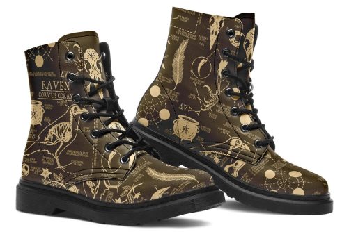 Tan Raven Study Boots   Vegan Leather Doc Style Boots with Durable Stitched on Soles