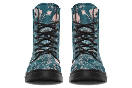 Teal Rose Romance Boots   Vegan Leather Doc Style Boots with Durable Stitched on Soles 1