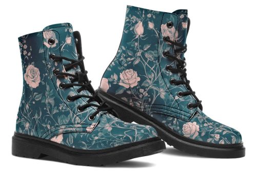 Teal Rose Romance Boots   Vegan Leather Doc Style Boots with Durable Stitched on Soles 2
