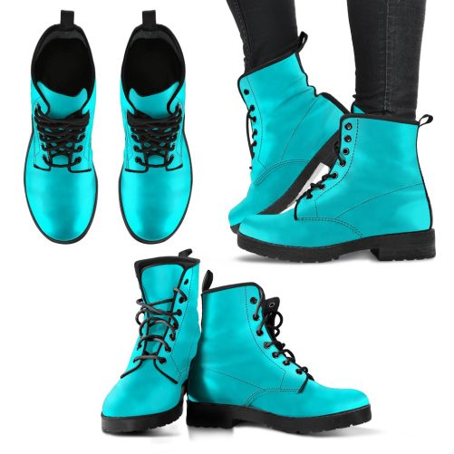Turquoise Women's Vegan Leather Combat Boots 1