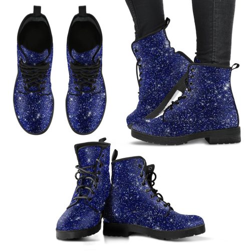 Twinkle Twinkle Little Star   Midnight Blue Women's Vegan Leather Combat Boots 1