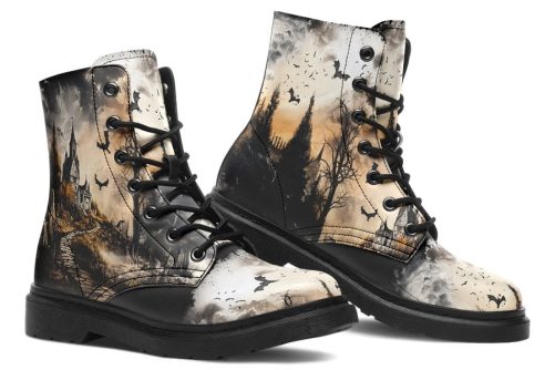 Vampire Mansion Boots   Vegan Leather Doc Style Boots with Durable Stitched on Soles 1