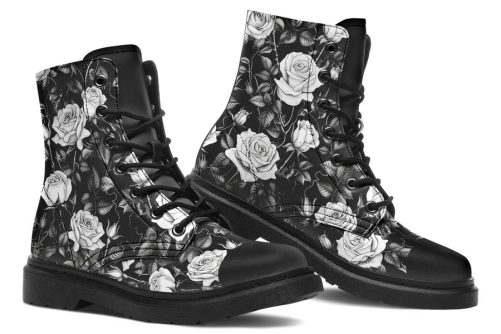 Veil of Roses Boots   Vegan Leather Doc Style Boots with Durable Stitched on Soles 1