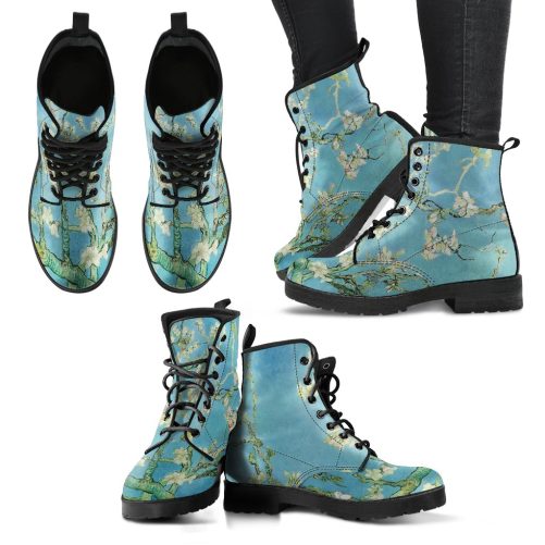 Vincent Van Gogh Almond Blossom Women's Vegan Leather Combat Boots 1