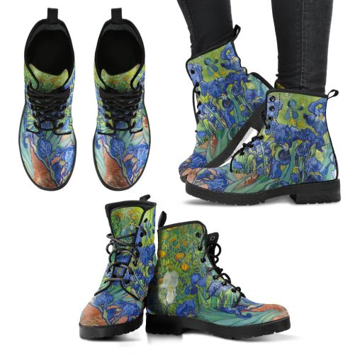 Vintage Art Vincent van Gogh Irises Women's Vegan Leather Boots 1