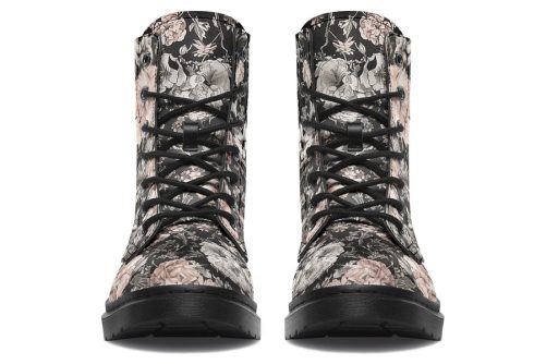 Vintage Peonies Boots   Vegan Leather Doc Style Boots with Durable Stitched on Soles 2