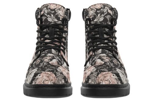 Vintage Peonies Classic Boots   High Quality Micro Suede Weatherproof Vegan Shoes with Stitched on Soles