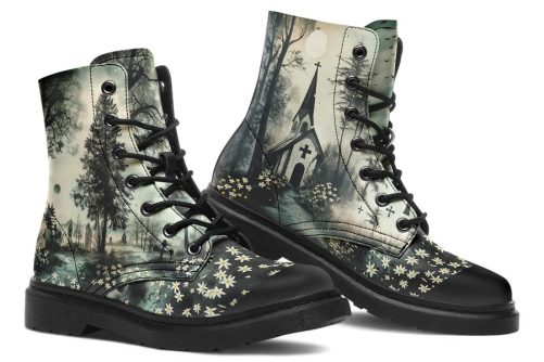 Whispers in the Fog Boots   Vegan Leather Doc Style Boots with Durable Stitched on Soles 1