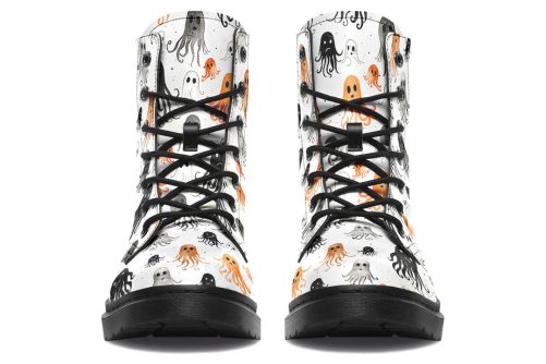 White Deep Haunting Boots   Vegan Leather Doc Style Boots with Durable Stitched on Soles 1