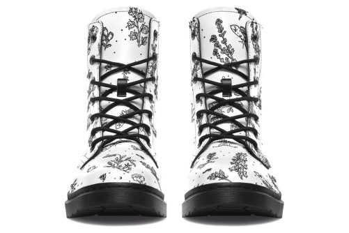 White Nightshade Boots   Vegan Leather Doc Style Boots with Durable Stitched on Soles 1