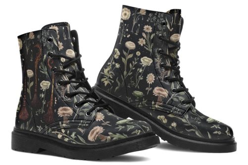 Witches' Broomsticks Boots   Vegan Leather Doc Style Boots with Durable Stitched on Soles 1
