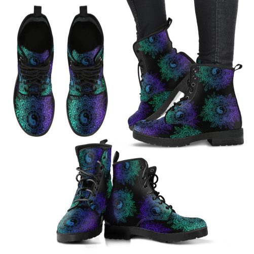 Yin Yang Lotus Women's Vegan Leather Boots 1
