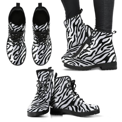 Zebra Stripe Women's Vegan Leather Combat Boots 1