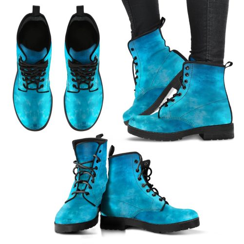 blue Distressed Grunge Women's Vegan Leather Combat Boots 1