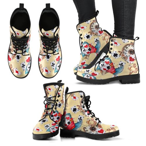Alice in Wonderland #10 Women's Vegan Leather Combat Boots 1
